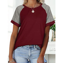 Load image into Gallery viewer, Loose Round Neck Raglan Sleeve Contrast T-shirt