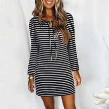Load image into Gallery viewer, Cord Tie Striped Long Sleeve Dress