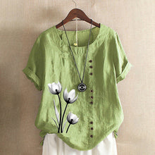 Load image into Gallery viewer, Cotton Linen Print Vintage T-Shirt