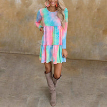 Load image into Gallery viewer, Tie-dye Printed Long-sleeve Panelled Dress