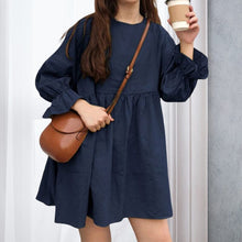 Load image into Gallery viewer, Long Sleeve Pleated Mini Cotton Linen Dress