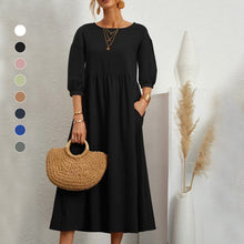 Load image into Gallery viewer, Solid Color Lantern Sleeve Loose Cotton Linen Dress