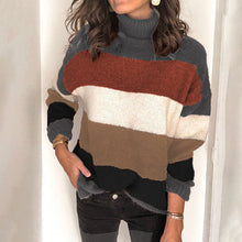 Load image into Gallery viewer, High-neck Paneled Knitted Striped Sweater