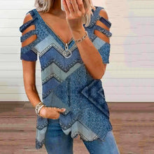 Load image into Gallery viewer, V-neck zipper short-sleeved T-shirt