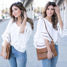 Load image into Gallery viewer, Women's V Neck Mesh Panel Blouse