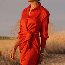 Load image into Gallery viewer, Lapel Tie Long Sleeve Dress