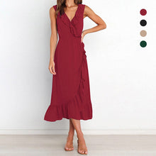 Load image into Gallery viewer, V Neck Ruffle Sleeveless Dress