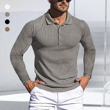 Load image into Gallery viewer, Stretch Vertical Long-sleeved Polo Sweater