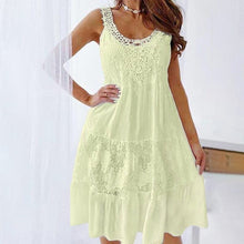 Load image into Gallery viewer, Round Neck Solid Color Sleeveless Lace Panel Dress