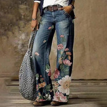 Load image into Gallery viewer, Women's Printed Wide Leg Denim Pants