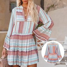 Load image into Gallery viewer, Printed Long Sleeve V-Neck Panel Casual Dress