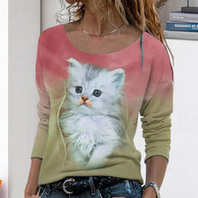 Load image into Gallery viewer, Cat Graphic Long Sleeve T-Shirt