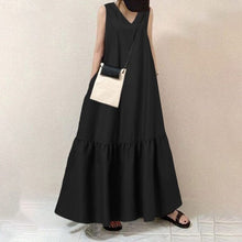Load image into Gallery viewer, V-Neck Solid Color Sleeveless Pocket Long Dress