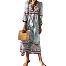 Load image into Gallery viewer, V Neck Holiday Long Sleeve Printed Dress