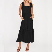 Load image into Gallery viewer, Plain Lace-Up Ruffle Dress