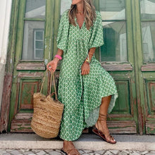Load image into Gallery viewer, Boho Puff Sleeve Maxi Loose Dress