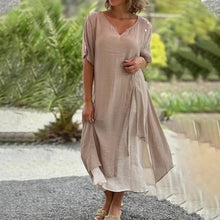 Load image into Gallery viewer, Asymmetrical Dress with Short Sleeves and V-neck