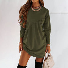 Load image into Gallery viewer, Solid Color Long Sleeved Irregular Crewneck Dress