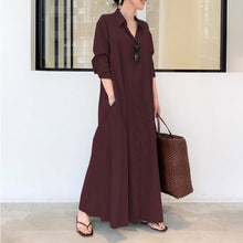 Load image into Gallery viewer, Button Down Solid Long Shirt Dress