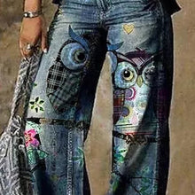 Load image into Gallery viewer, Women's Printed Wide Leg Denim Pants