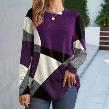 Load image into Gallery viewer, Women's Button Geometric Contrast Color Long-sleeved Printed Loose T-shirt
