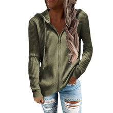 Load image into Gallery viewer, Stripe Casual Women's Hoodies Loose Knitwear Zipper Cardigan