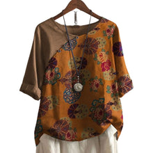 Load image into Gallery viewer, Women's Button Short Sleeve Floral Print T-Shirt