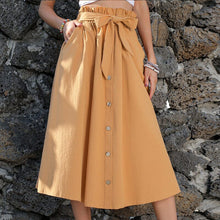 Load image into Gallery viewer, Women's Tie Knot Elastic Waist Button Front Elegant Midi Skirt