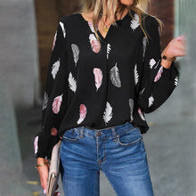 Load image into Gallery viewer, V Neck Feather Print T-Shirt