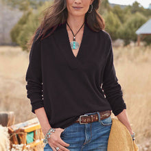 Load image into Gallery viewer, Solid Color Loose Long Sleeve V-Neck Pullover