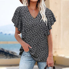 Load image into Gallery viewer, Short-sleeved blouse with V-neck and flower print