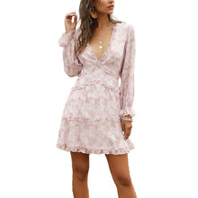 Load image into Gallery viewer, V-neck Floral Chiffon Bohemian Dress