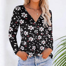 Load image into Gallery viewer, Floral Zipper V-neck Long Sleeves Shirt