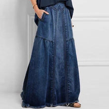 Load image into Gallery viewer, Women Distressed Solid Color Elastic Waist Loose Denim Skirt