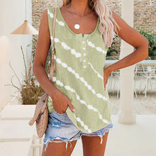 Load image into Gallery viewer, Women's Diagonal Stripe Button Crew Neck Tank Top