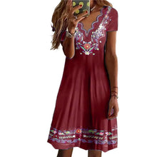 Load image into Gallery viewer, Wavy V-Neck Print Pastoral Casual Short Sleeve Dress