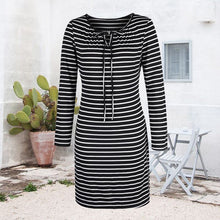 Load image into Gallery viewer, Cord Tie Striped Long Sleeve Dress
