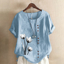 Load image into Gallery viewer, Cotton Linen Print Vintage T-Shirt