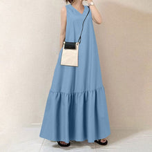 Load image into Gallery viewer, V-Neck Solid Color Sleeveless Pocket Long Dress