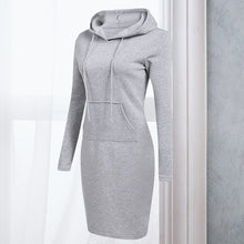 Load image into Gallery viewer, Women Stripes Pocket Knee Length Slim Casual Pullover Hoodie Dress