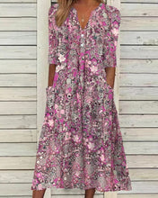 Load image into Gallery viewer, Printed V-neck slip pocket dress