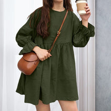 Load image into Gallery viewer, Long Sleeve Pleated Mini Cotton Linen Dress