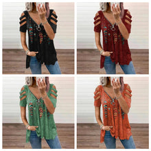 Load image into Gallery viewer, V-Neck Zip Pullover Print Short Sleeves