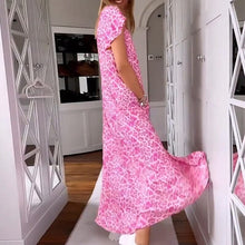 Load image into Gallery viewer, V-neck printed long dress with short sleeves