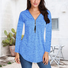 Load image into Gallery viewer, Fringed Zip Long Sleeve T-Shirt