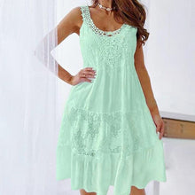 Load image into Gallery viewer, Round Neck Solid Color Sleeveless Lace Panel Dress