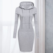 Load image into Gallery viewer, Women Stripes Pocket Knee Length Slim Casual Pullover Hoodie Dress