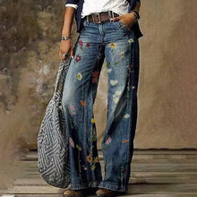 Load image into Gallery viewer, Women's Printed Wide Leg Denim Pants