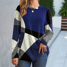 Load image into Gallery viewer, Women's Button Geometric Contrast Color Long-sleeved Printed Loose T-shirt