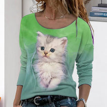 Load image into Gallery viewer, Cat Graphic Long Sleeve T-Shirt